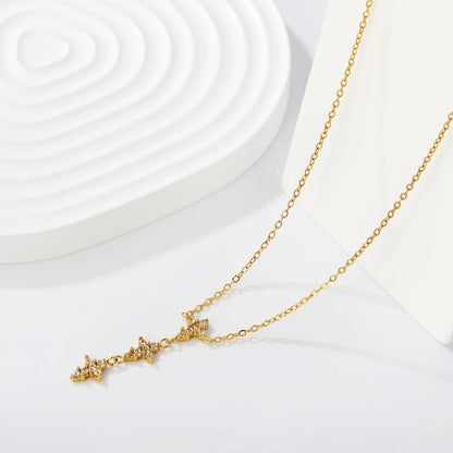 Vertical Cross Paved CZ Pendant Rolo Chain Necklace | Dainty Drop Cross Design | Wholesale MOQ 12