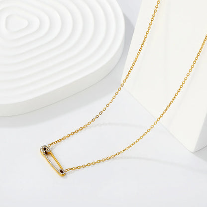 Paved CZ Safety Pin Charm Rolo Chain  Statement Necklace | 18K Gold Plated |  MOQ 12