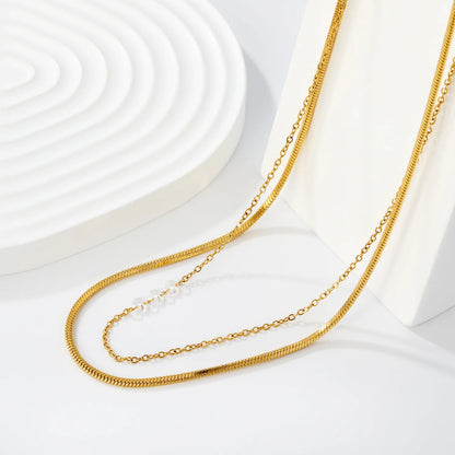 Stackable Double Layer Snake & Crystal Rolo Chain Necklace | Minimalist Layering Necklace MOQ 12