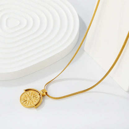 Vintage Boho Sunburst Rotatable Sun Disc Pendant Snake Chain Necklace | 18K Gold Plated | MOQ 12