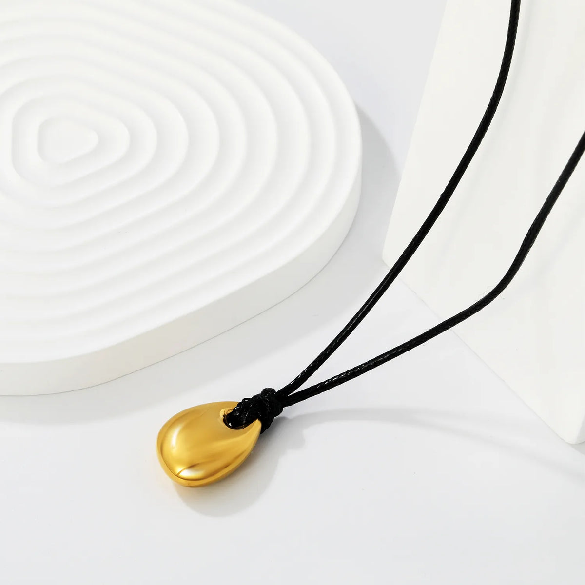 Minimalist Irregular Water Drop Matte Gold Pendant Black Rope Cord Necklace | 18K Gold Plated | Wholesale MOQ 12