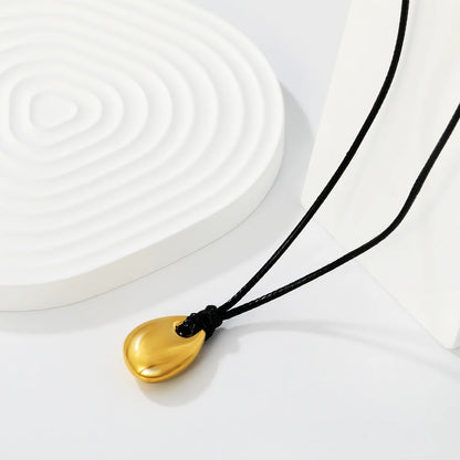 Minimalist Irregular Water Drop Matte Gold Pendant Black Rope Cord Necklace | 18K Gold Plated | Wholesale MOQ 12