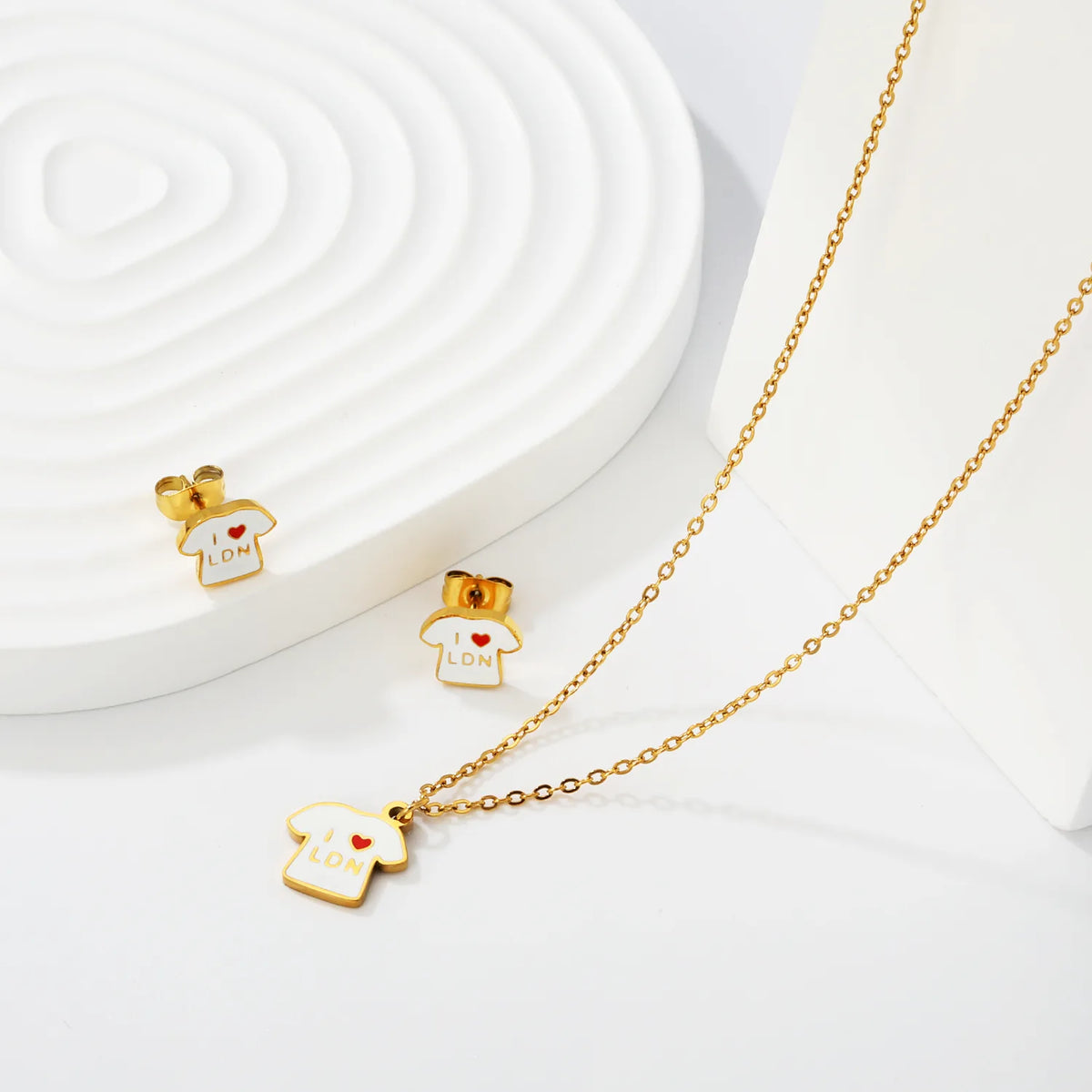 T Shirt Shape Dripping Oil Jewelry Set | Two Styles Option | 18K Gold Plated Necklace & Stud Earrings | MOQ 12