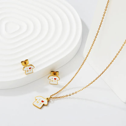 T Shirt Shape Dripping Oil Jewelry Set | Two Styles Option | 18K Gold Plated Necklace & Stud Earrings | MOQ 12