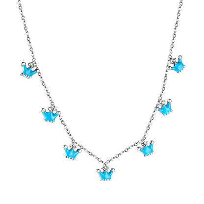 7 Blue Drops Oil Crown Pendant with Diamond Necklace 40+5cm