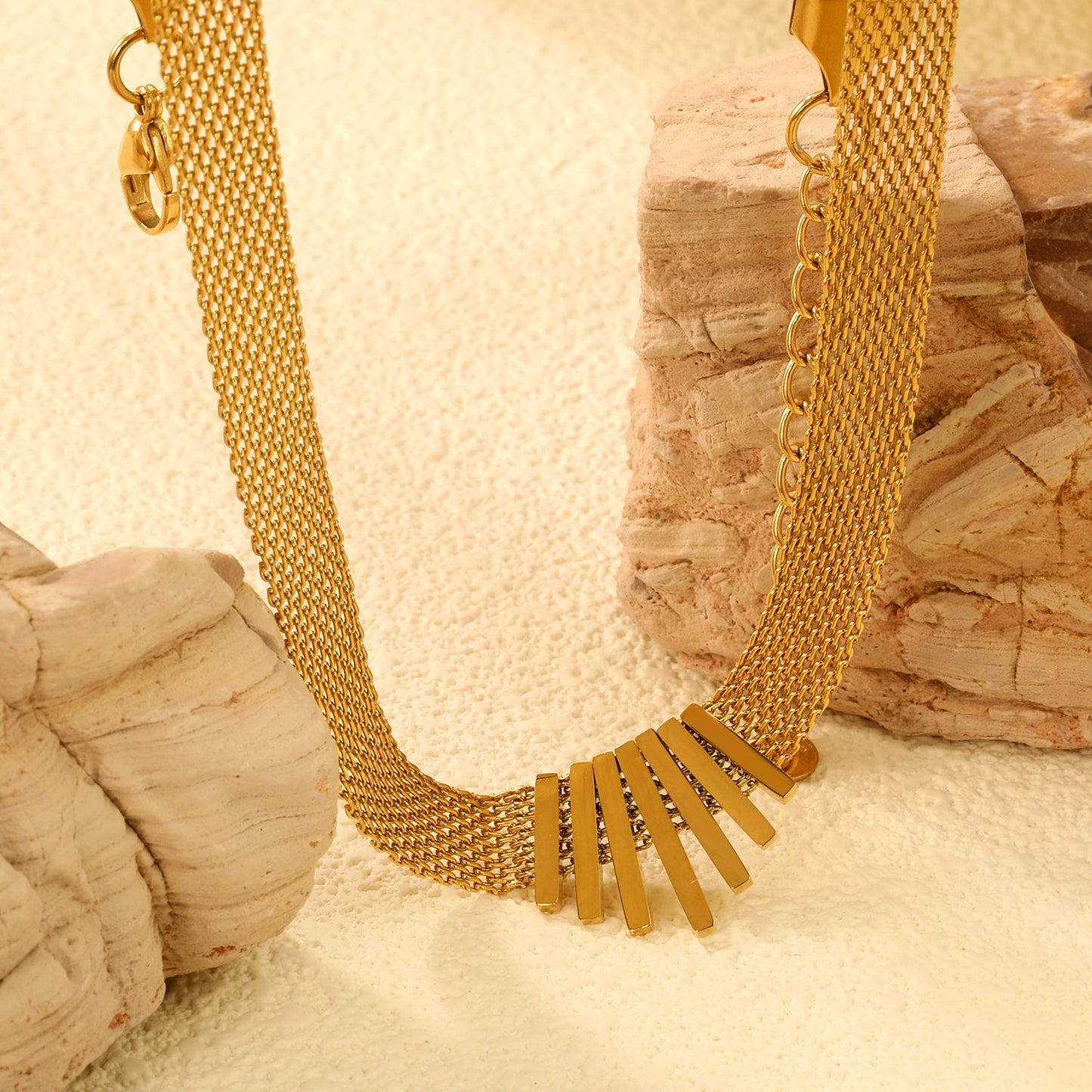 22*18mm black oil drop/golden long and short vertical bar accessories 8mm mesh chain necklace 40+5cm+6mm round plaque gold color
