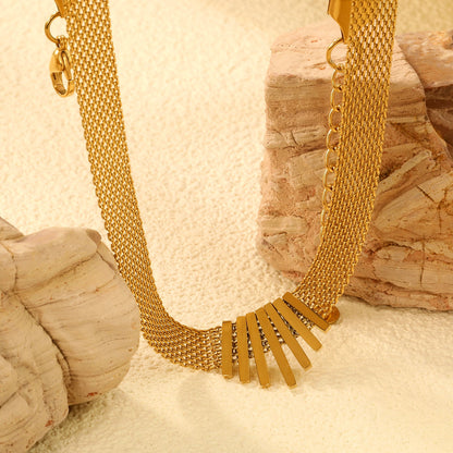 22*18mm black oil drop/golden long and short vertical bar accessories 8mm mesh chain necklace 40+5cm+6mm round plaque gold color