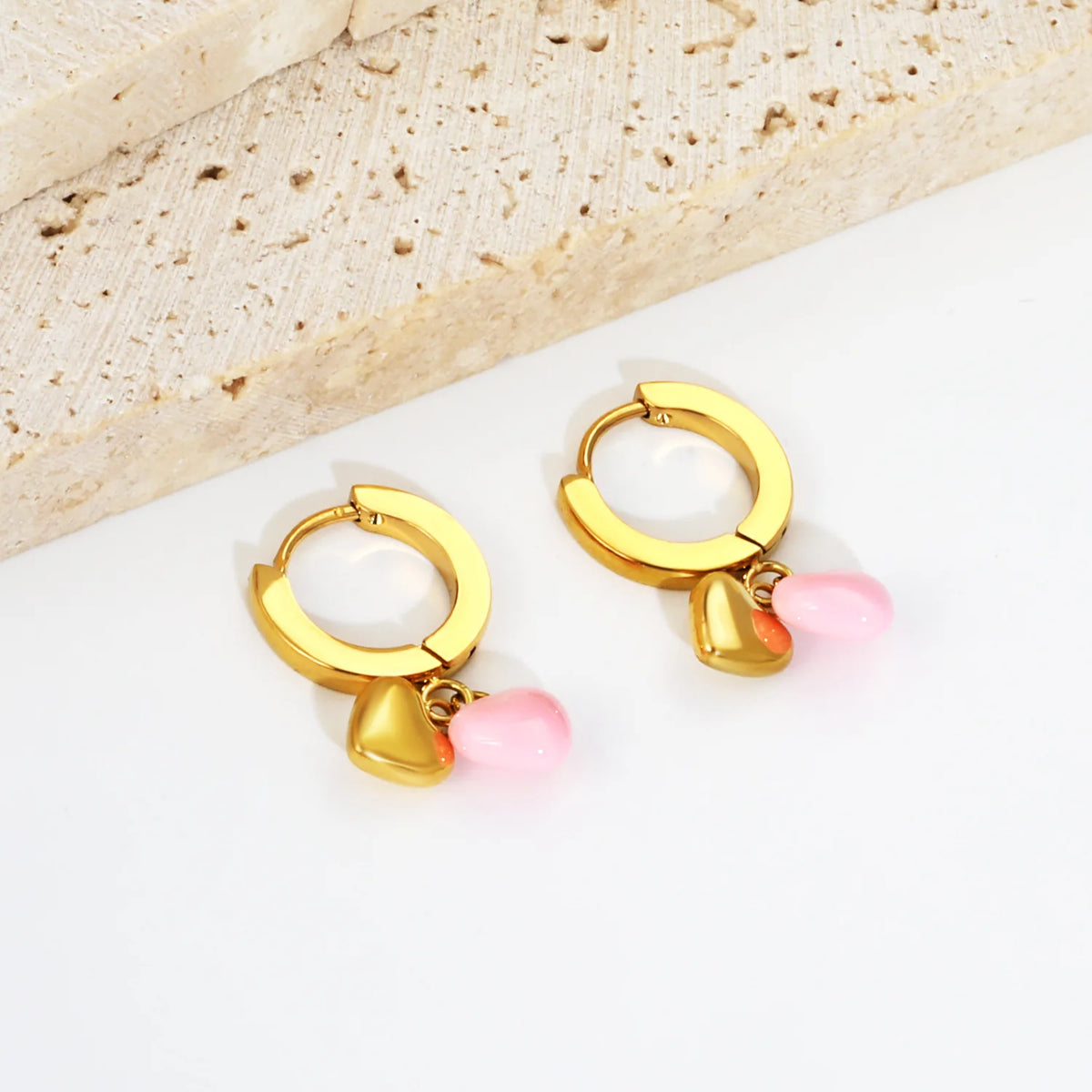 Colorful Heart Drop Huggie Hoop Earrings | MOQ 12 | 18K Gold Plated Stainless Steel Sweet Earrings Wholesale