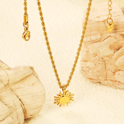 13*16.8mm Sun Pendant Necklace 40+5cm+6mm Round Plaque Gold Color