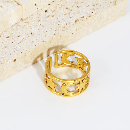 Moon and Star Sunburst Open Cuff Ring | Gold & Two-Tone Color | Size 7 | MOQ 12