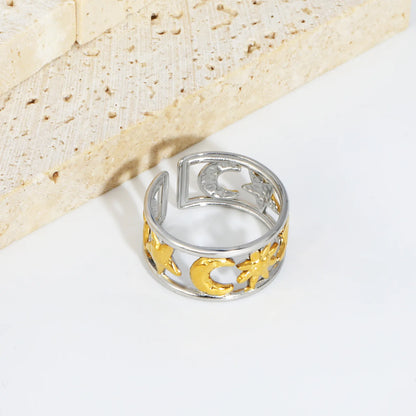 Moon and Star Sunburst Open Cuff Ring | Gold & Two-Tone Color | Size 7 | MOQ 12