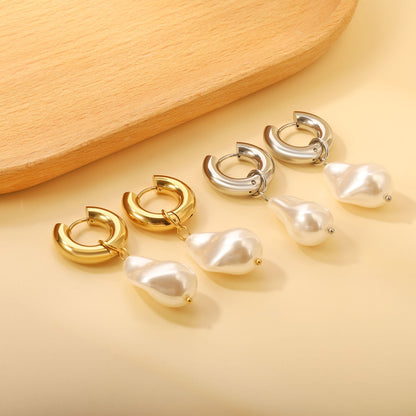 5*20.4mm Round with Shaped White Pearl Stud Earrings 14.9*21.8mm