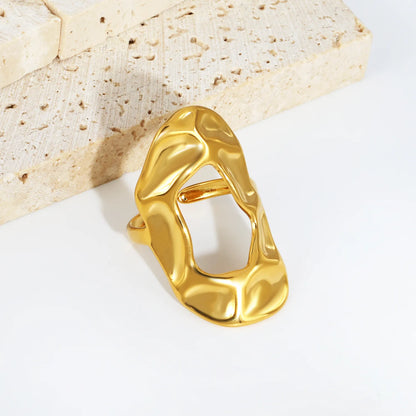 18K Gold Plated Stainless Steel Bold Irregular Hollow Molten Statement Ring | Wholesale MOQ 12