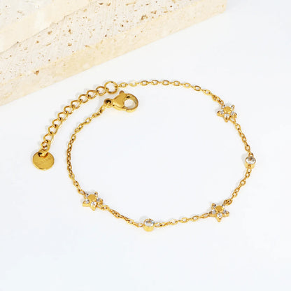 Whimsical Star Station Zircon Bracelet | 17+3cm Adjustable | 18K Gold Plated Jewelry MOQ 12