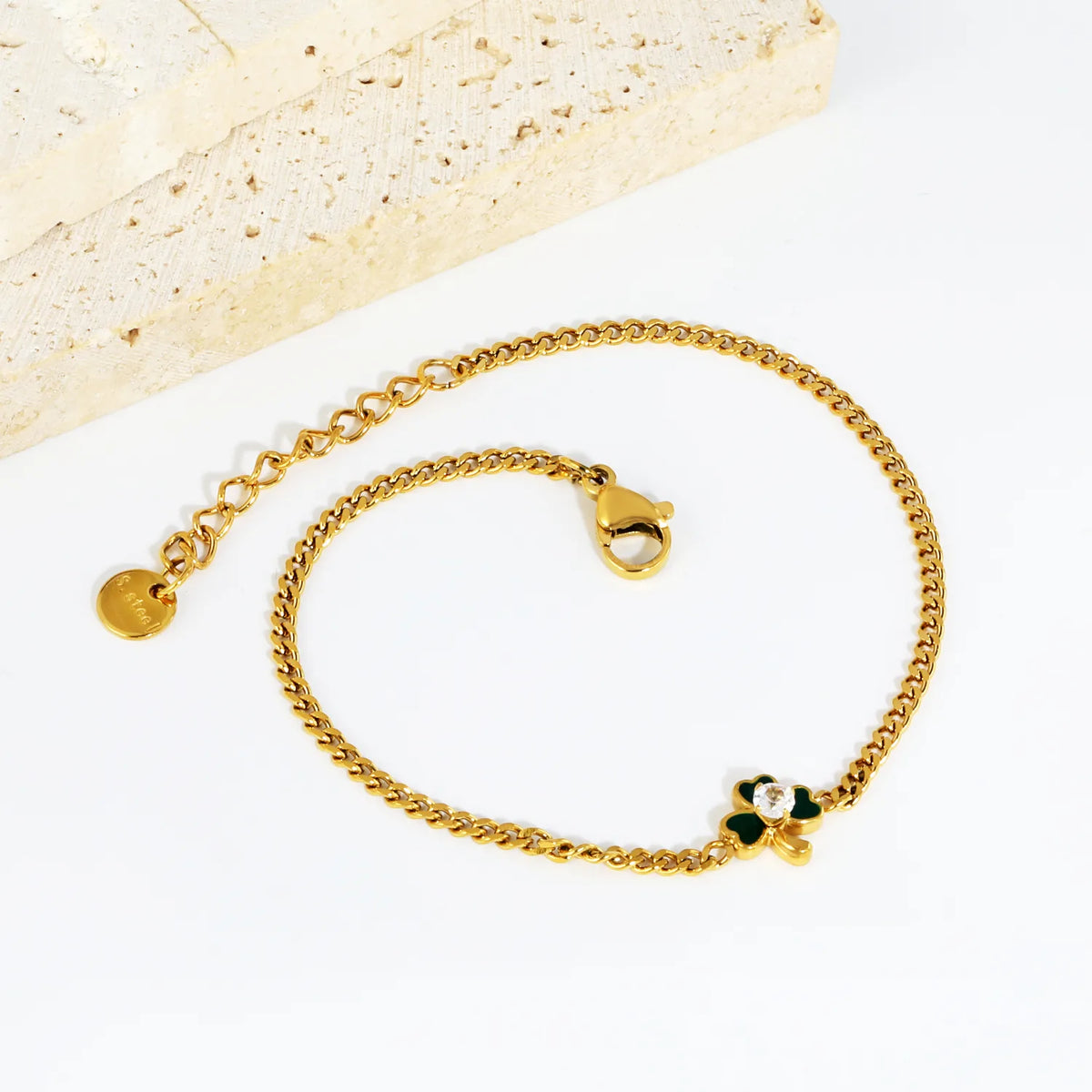 Four Leaf Clover Oil Drop Bracelet | 18K Gold Plated Stainless Steel | Wholesale MOQ 12