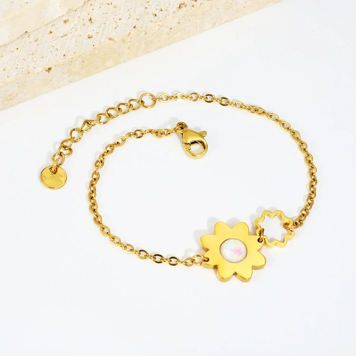 18K Gold Plated Dual Flower Opal Inlay Bracelet Wholesale | MOQ 12