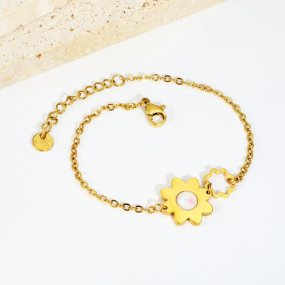 18K Gold Plated Dual Flower Opal Inlay Bracelet Wholesale | MOQ 12