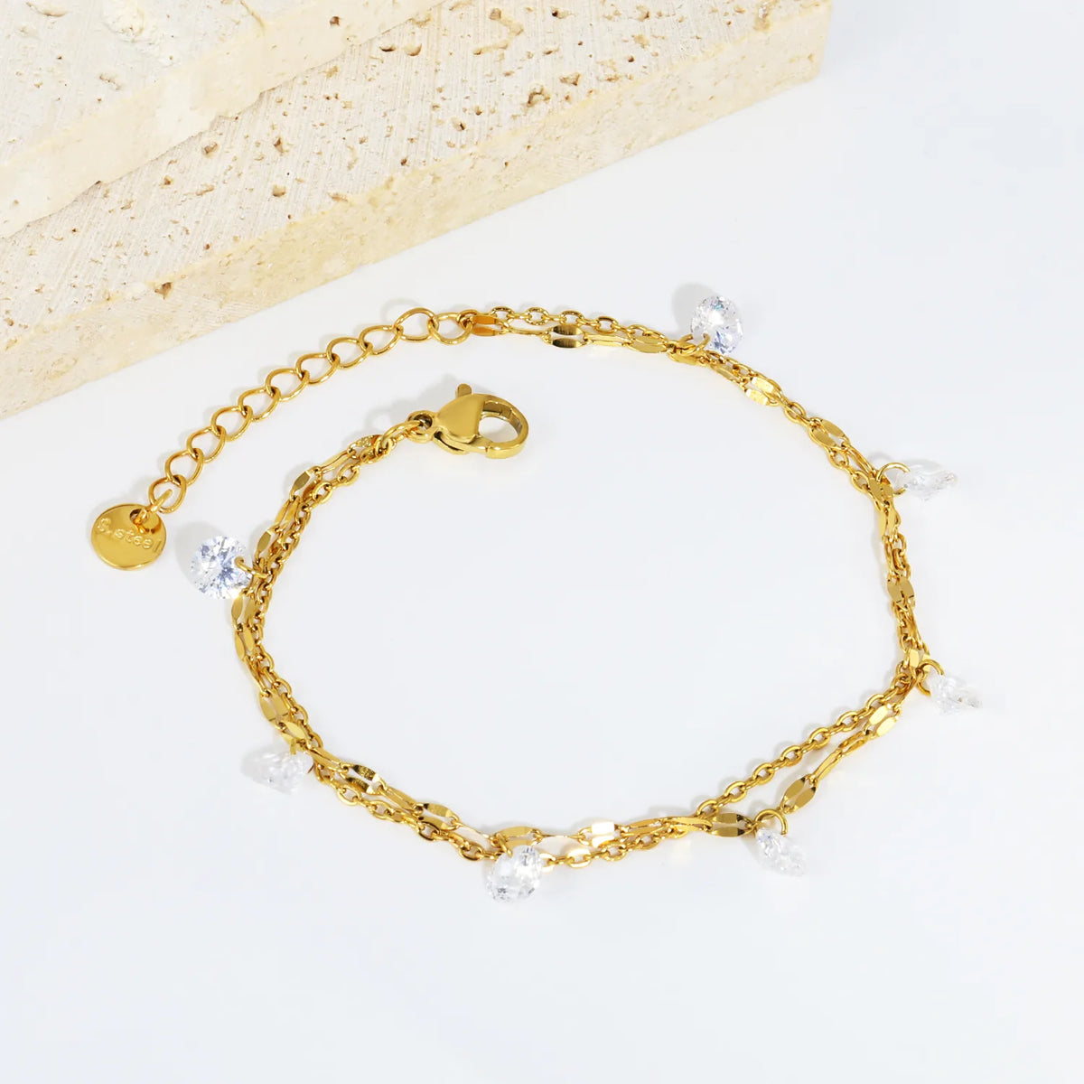 18K Gold Plated Double Layer Teardrop Zircon Bracelet | MOQ 12