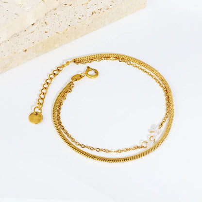 Minimalist Double Layer Snake Chain Zircon Bracelet | 18K Gold Plated Jewelry Wholesale | MOQ 12