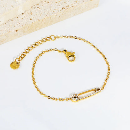 Wholesale Edgy Safety Pin Zircon Bracelet | 17+3cm Adjustable | 18K Gold Plated Jewelry