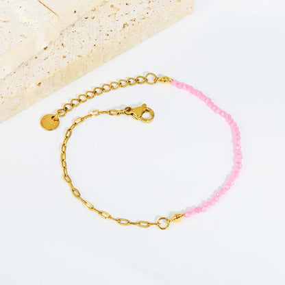 Wholesale Half Beaded Half Paperclip Bracelet | Pink & Purple | 18K Gold Plated Bead Wrist Chain MOQ 12