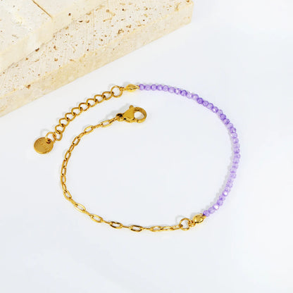 Wholesale Half Beaded Half Paperclip Bracelet | Pink & Purple | 18K Gold Plated Bead Wrist Chain MOQ 12