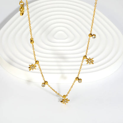 18K Gold Plated Star & Round CZ Mixed Charms Design Chain Necklace | 18K Gold Plated | MOQ 12