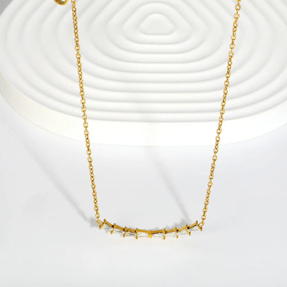 Horizontal Baguette Crystal Curved Bar Choker Necklace | Rolo Chain Statement Necklace | Wholesale MOQ 12