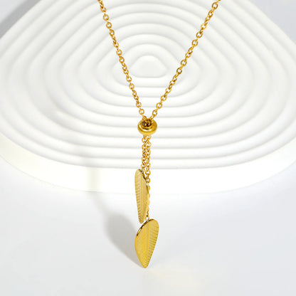 Double Textured Feather Leaf Pendant Adjustable Y Necklace | 18K Gold Plated Stainless Steel | WholesaleMOQ 12