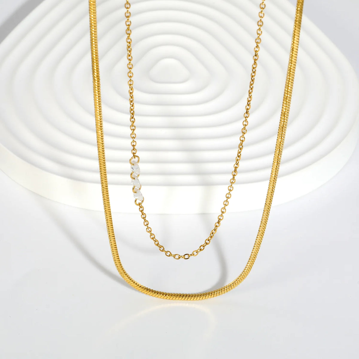 Stackable Double Layer Snake & Crystal Rolo Chain Necklace | Minimalist Layering Necklace MOQ 12