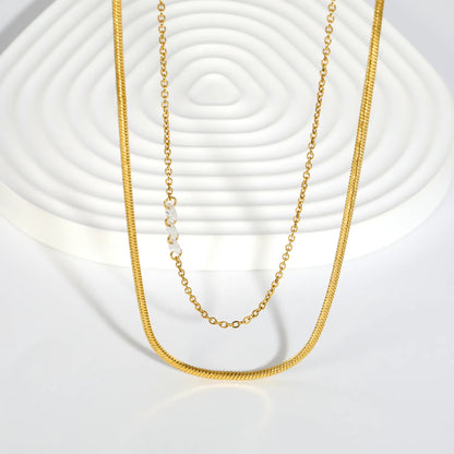 Stackable Double Layer Snake & Crystal Rolo Chain Necklace | Minimalist Layering Necklace MOQ 12