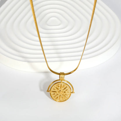 Vintage Boho Sunburst Rotatable Sun Disc Pendant Snake Chain Necklace | 18K Gold Plated | MOQ 12