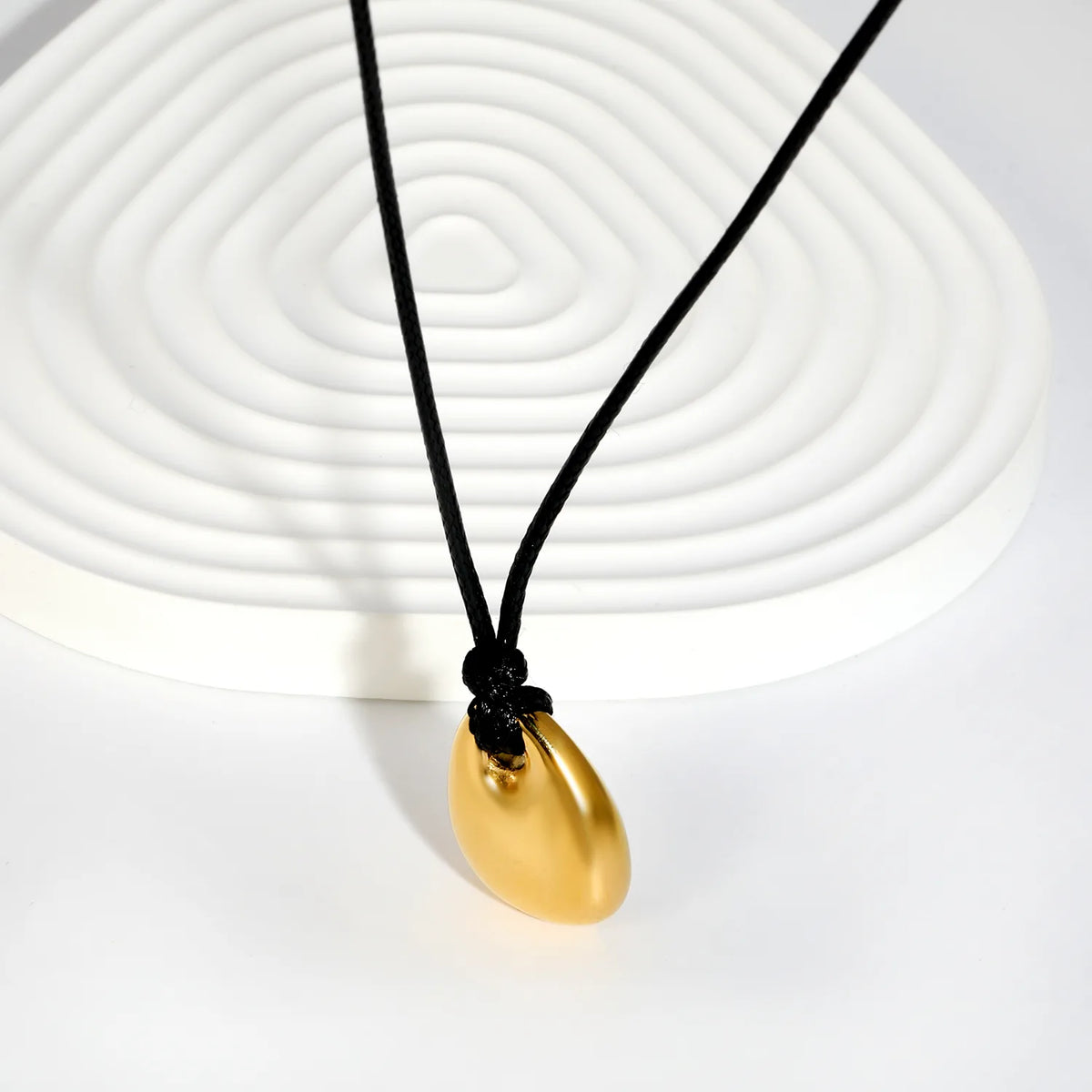 Minimalist Irregular Water Drop Matte Gold Pendant Black Rope Cord Necklace | 18K Gold Plated | Wholesale MOQ 12