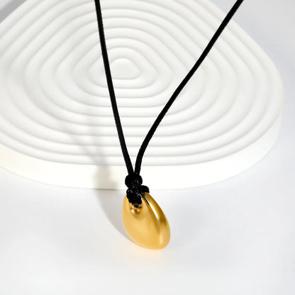 Minimalist Irregular Water Drop Matte Gold Pendant Black Rope Cord Necklace | 18K Gold Plated | Wholesale MOQ 12