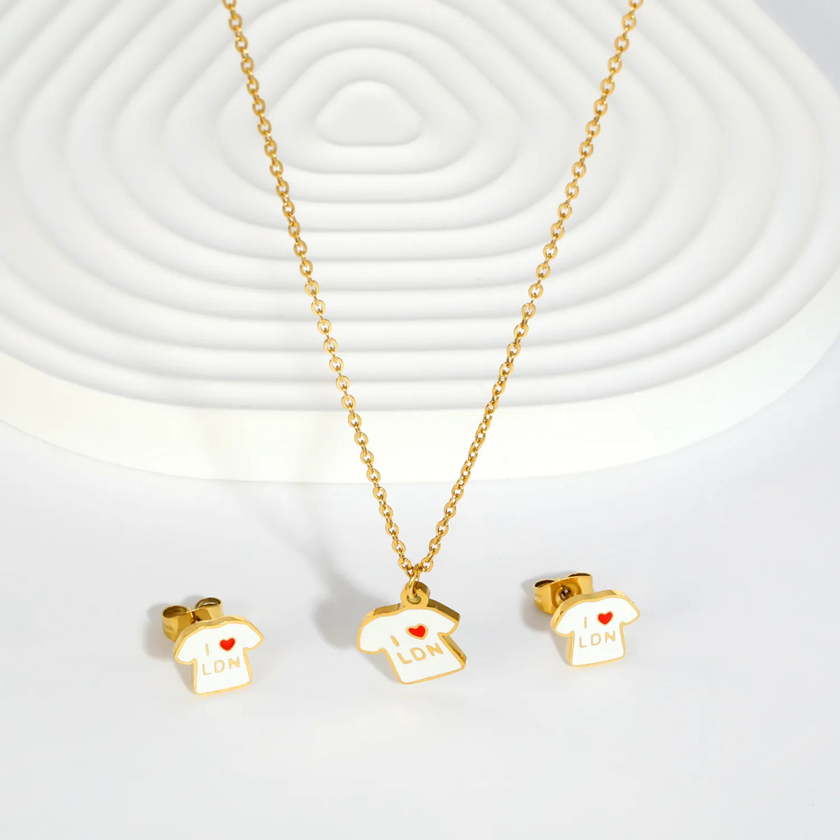 T Shirt Shape Dripping Oil Jewelry Set | Two Styles Option | 18K Gold Plated Necklace & Stud Earrings | MOQ 12