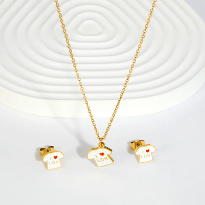 T Shirt Shape Dripping Oil Jewelry Set | Two Styles Option | 18K Gold Plated Necklace & Stud Earrings | MOQ 12