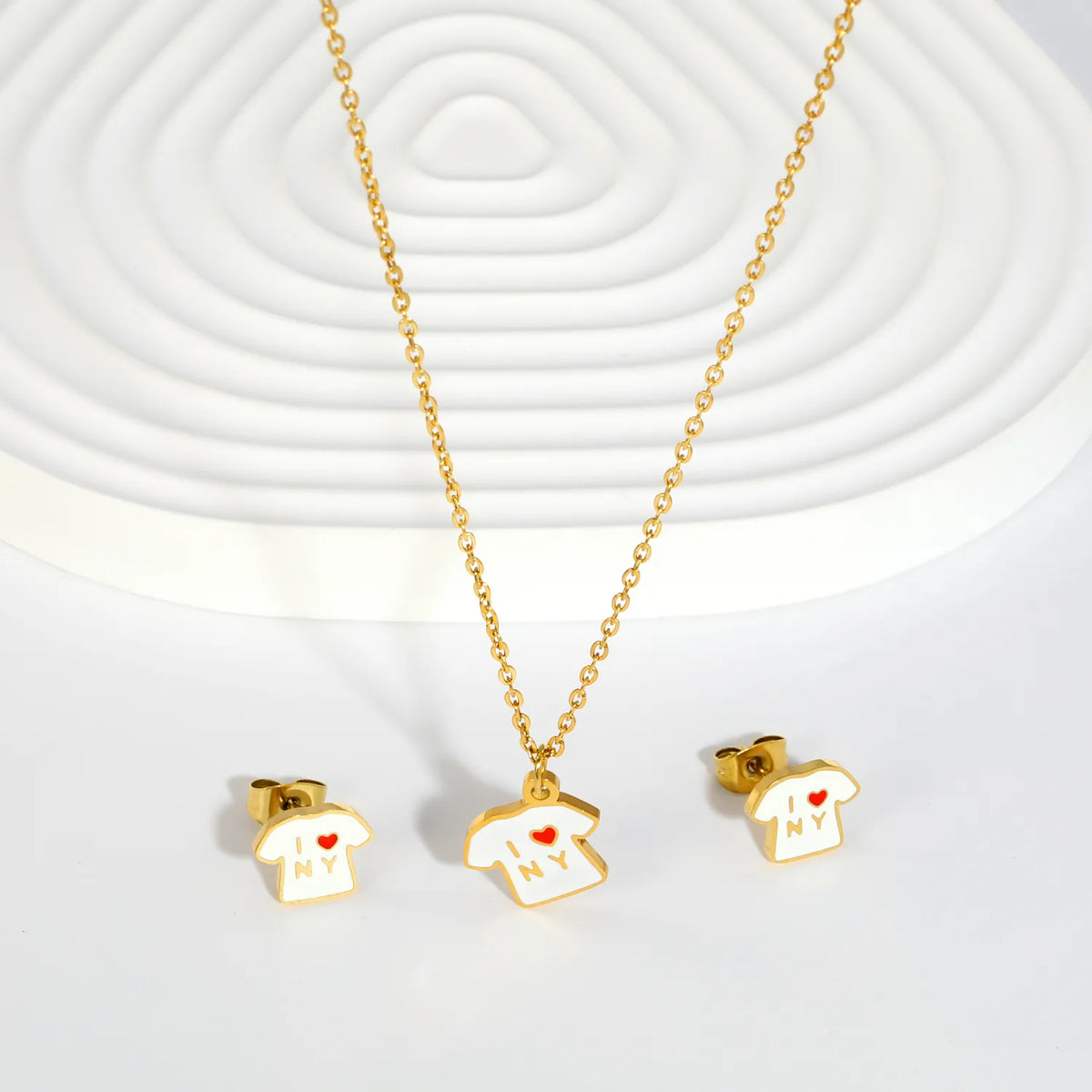 T Shirt Shape Dripping Oil Jewelry Set | Two Styles Option | 18K Gold Plated Necklace & Stud Earrings | MOQ 12