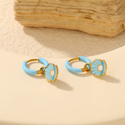 Blue Seashell Drop Huggie Hoop Earrings | MOQ 12 | Summer Beach Earrings Wholesale