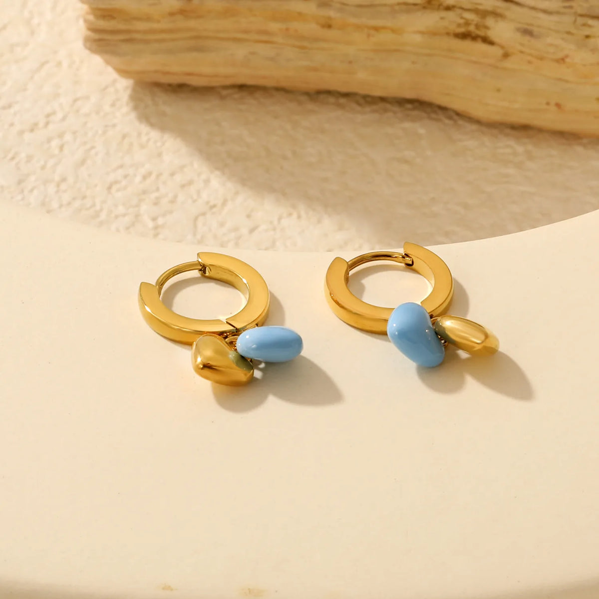Colorful Heart Drop Huggie Hoop Earrings | MOQ 12 | 18K Gold Plated Stainless Steel Sweet Earrings Wholesale