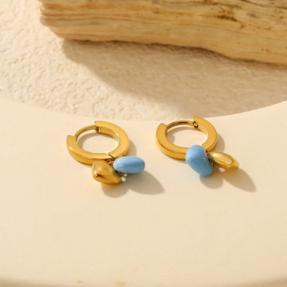 Colorful Heart Drop Huggie Hoop Earrings | MOQ 12 | 18K Gold Plated Stainless Steel Sweet Earrings Wholesale
