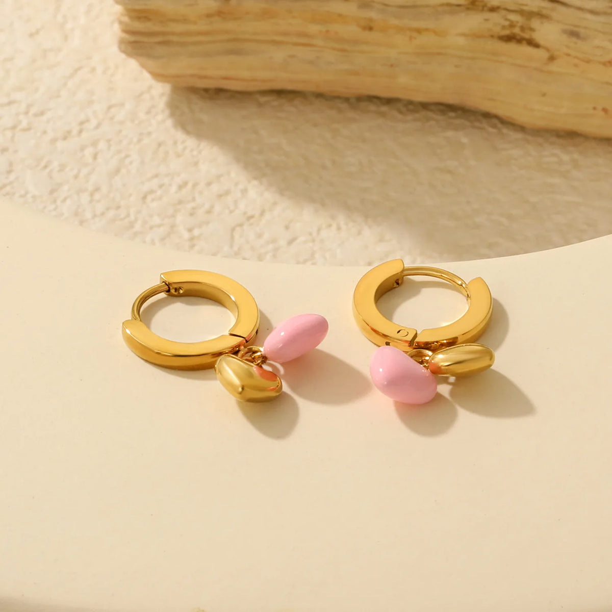 Colorful Heart Drop Huggie Hoop Earrings | MOQ 12 | 18K Gold Plated Stainless Steel Sweet Earrings Wholesale