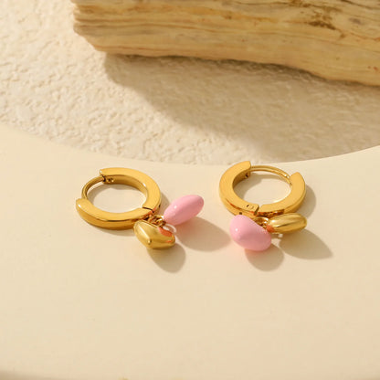 Colorful Heart Drop Huggie Hoop Earrings | MOQ 12 | 18K Gold Plated Stainless Steel Sweet Earrings Wholesale