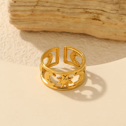 Moon and Star Sunburst Open Cuff Ring | Gold & Two-Tone Color | Size 7 | MOQ 12