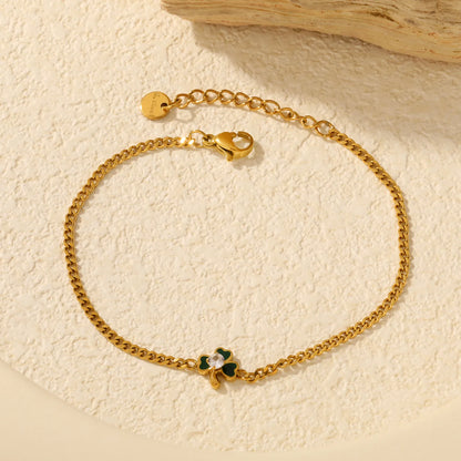 Four Leaf Clover Oil Drop Bracelet | 18K Gold Plated Stainless Steel | Wholesale MOQ 12