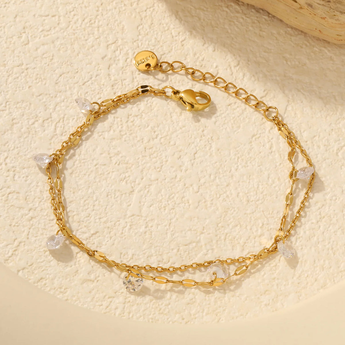 18K Gold Plated Double Layer Teardrop Zircon Bracelet | MOQ 12