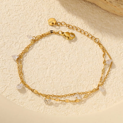 18K Gold Plated Double Layer Teardrop Zircon Bracelet | MOQ 12