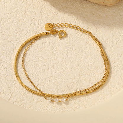 Minimalist Double Layer Snake Chain Zircon Bracelet | 18K Gold Plated Jewelry Wholesale | MOQ 12