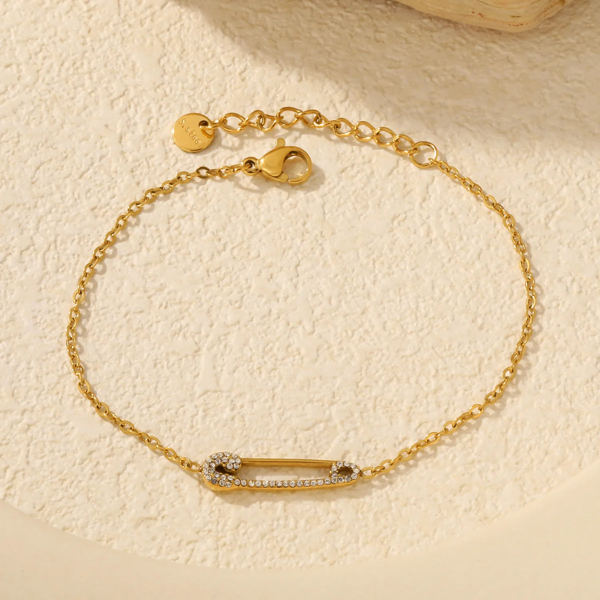 Wholesale Edgy Safety Pin Zircon Bracelet | 17+3cm Adjustable | 18K Gold Plated Jewelry