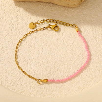 Wholesale Half Beaded Half Paperclip Bracelet | Pink & Purple | 18K Gold Plated Bead Wrist Chain MOQ 12