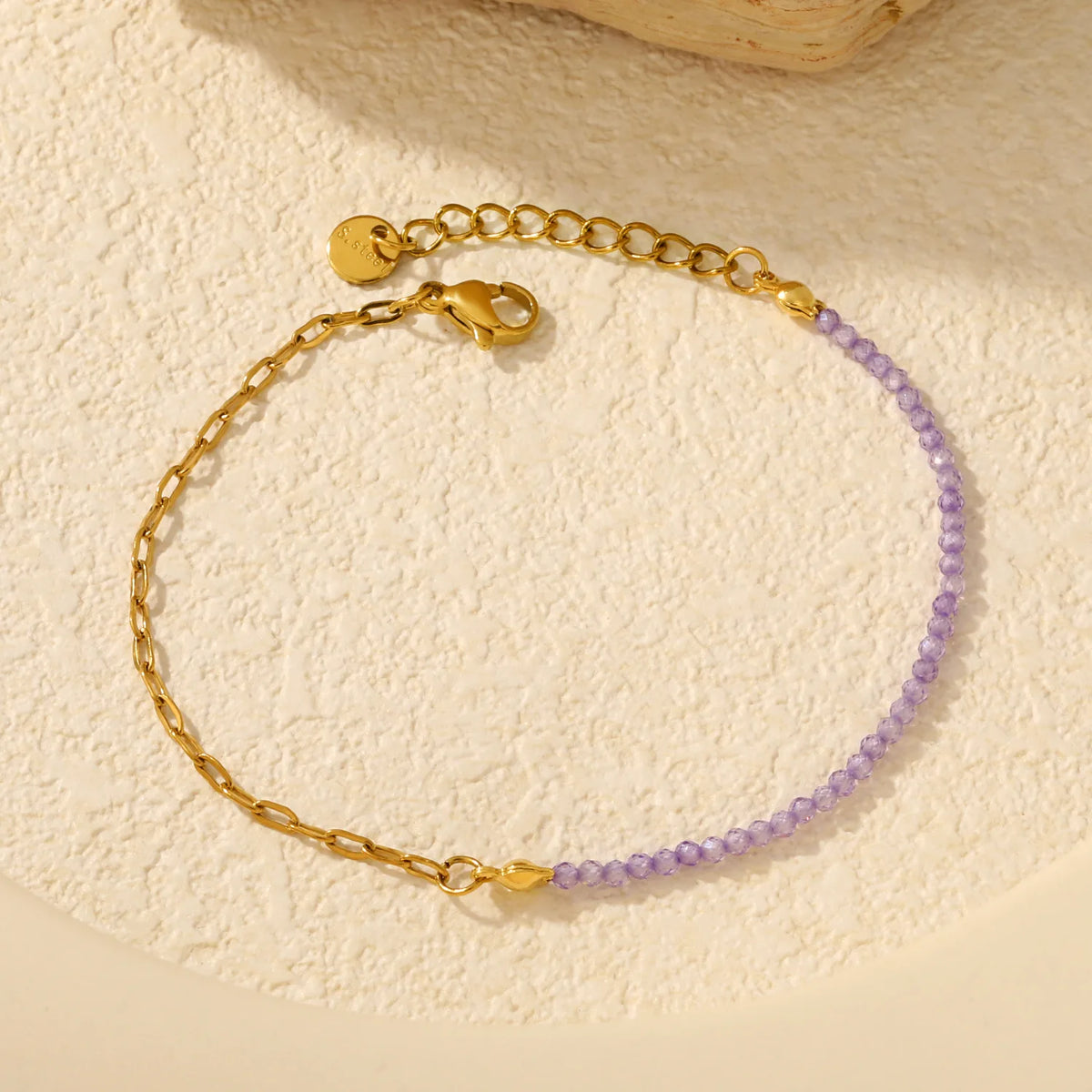 Wholesale Half Beaded Half Paperclip Bracelet | Pink & Purple | 18K Gold Plated Bead Wrist Chain MOQ 12